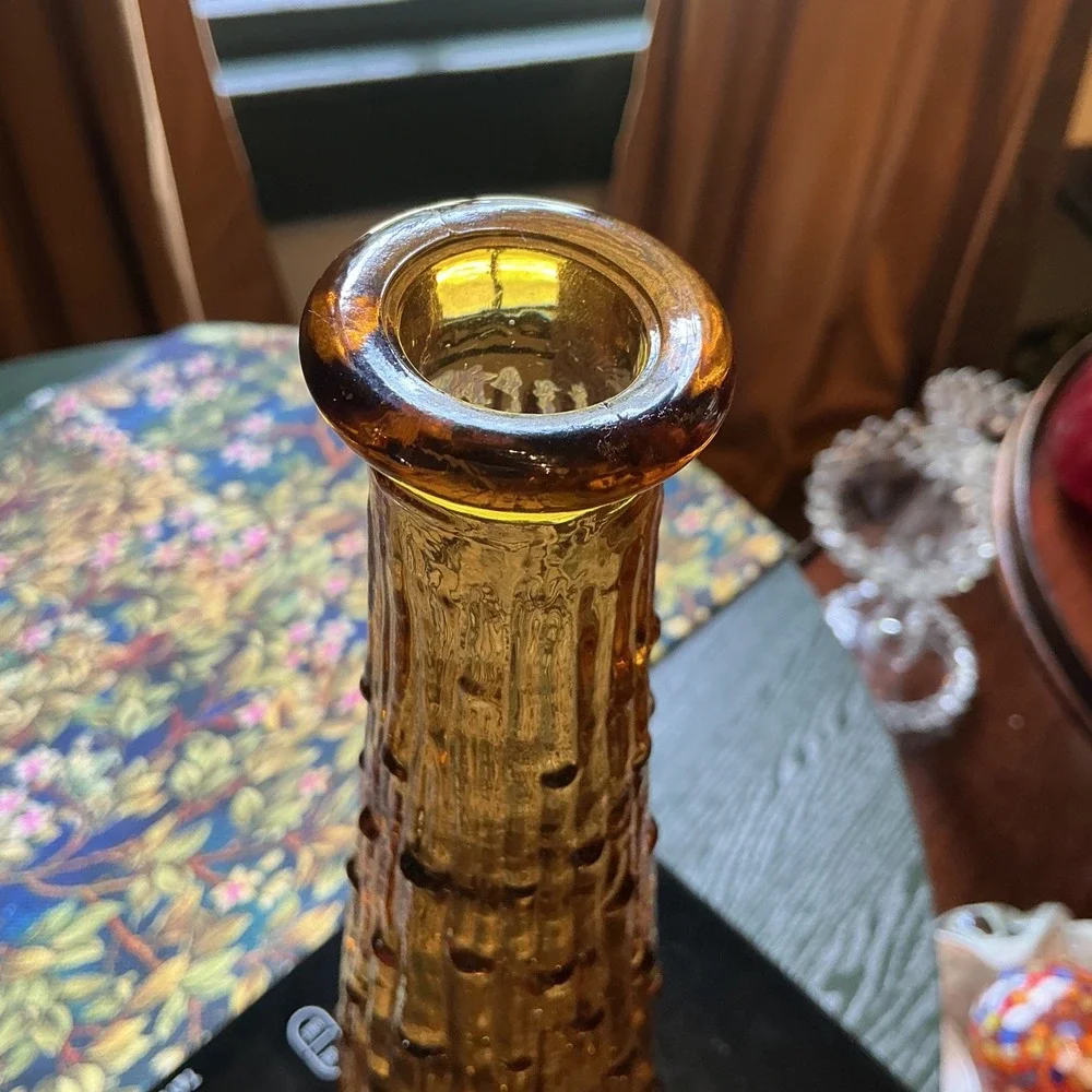 Vintage Empoli Amber Glass Vase‎ 15.25 Inch Drip Pattern Italian Art Glass MCM